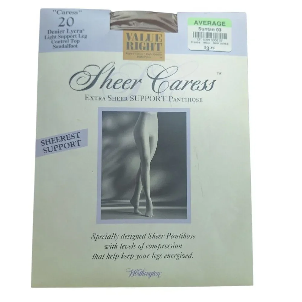 Worthington Sheer Caress Pantihose Sandaltfoot‎ Suntan 03 Control Top Average